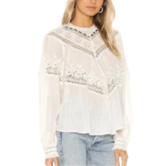 Free people] Cream Crochet lace ribbon Victorian style Oversized Blouse Top - Picture 13 of 14